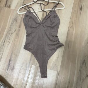 Charlotte Russe Tan Faux Suede Bodysuit XL Going Out Club Rave Party Top